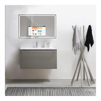 Nouveautés : Miroir intelligent Android rectangulaire moderne avec écran tactile LED, miroir magique pour l'exercice et la télévision, couleur argent, pour salle de bain