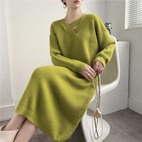 Robe pull décontractée surdimensionnée pour femmes, tricotée, col en V, ajourée, côtelée, manches longues, automne et hiver