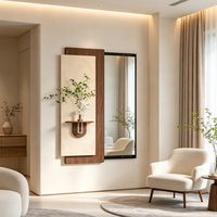 Art mural LED en grès, miroir coulissant caché avec étagère à vase, déco minimaliste japonaise pour entrée