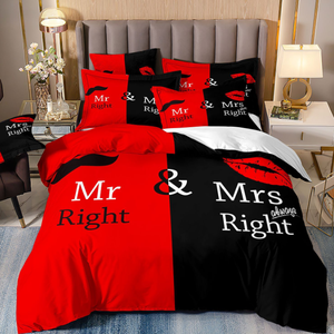 शादी के बेड ने मजेदार प्रिंटिंग बिस्तर सेट किया सॉफ्ट पॉलिएस्टर डवेट कवर सेट-3 पीसी - Product Image 3