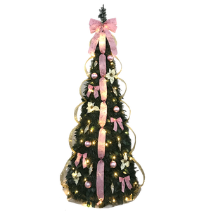 Árbol de Navidad emergente preiluminado <span class=keywords><strong>con</strong></span> luces cálidas, lazos grandes, adornos de <span class=keywords><strong>cinta</strong></span>, Control remoto, Material de PVC plegable predecorado - Product Image 3