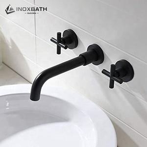 Robinet de salle de bain mural moderne noir en acier inoxydable 304, mitigeur pour lavage des mains <span class=keywords><strong>avec</strong></span> fonctions d'économie d'eau, eau chaude et froide - Product Image 6
