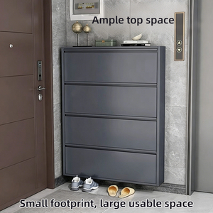 <strong>Slim</strong> Steel <strong>Shoe</strong> <strong>Cupboard</strong> 4 Drawer Tipping Bucket <strong>Shoe</strong> Storage Cabinet for Small Hallway Narrow <strong>Shoe</strong> Organizer Narrow Spaces - Product Image 1