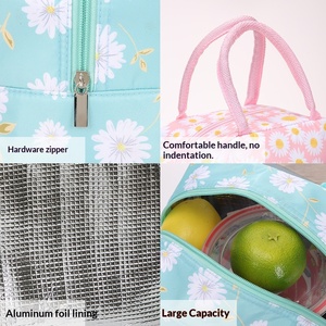 Tas Makan Siang Berinsulasi Kain Oxford Motif Daisy Baru Buatan Pabrik dengan Penutup Ritsleting Portabel untuk Penggunaan di Kampus dan Kantor - Product Image 4