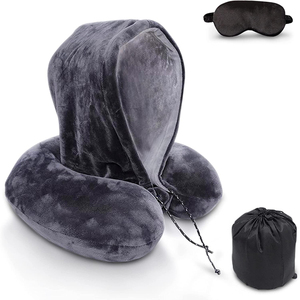Offre Spéciale léger en forme de U à capuche avion cou oreiller voyage oreiller avec capuche 100% polyester peluche 30*30 cm, 30*30 cm en forme de U - Product Image 3