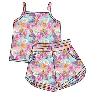 Ensemble décontracté sans manches pour bébés filles en bambou/coton biologique OEM/ODM, bretelles personnalisées, impression sur mesure, vente chaude - Product Image 2