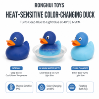 Canard en caoutchouc changeant de couleur à la température, jouet pour enfant, vente en gros, canard de bain en plastique bleu changeant de couleur à l'eau chaude, directement de l'usine