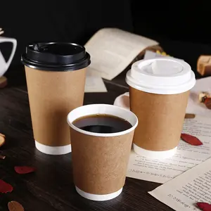 Custom Logo Design Paper Cups 8/10/12/16oz Corrugated/Single/Double Paper Kraft Coffee Cups with Cup Cover Lid