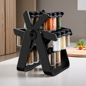 Portaspezie Girevole Commerciale per Hotel, Base Antiscivolo, Set di Bottiglie in Vetro per Spezie, Organizzatore per Cucina e Ristorante - Product Image 4