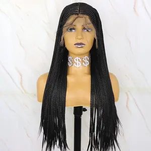 Новый стиль длинный черный 26 дюймов черный микро 13x6 кружевной Плетеный парик с детскими волосами для черных женщин средней части