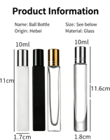 Flacon d'huile essentielle ou de parfum carré rond mat noir blanc transparent 10 ml avec bille roulante en acier inoxydable ou en verre