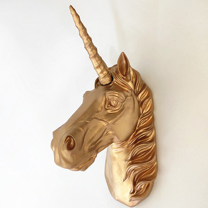 Gold <strong>Unicorn</strong> Resin Animal Head Wall <strong>Decor</strong> Ready to Hang 14.5 Inches - Product Image 2