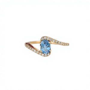 Anillo de Diamantes y Aguamarina Santa María, Oro Sólido de 14K, Joyería Fina, Proveedor Mayorista OEM ODM - Product Image 1