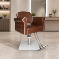 Fauteuil de Barbier Hydraulique Robuste Woodenjoy Marron avec Rotation à 360 Degrés, Siège en Cuir, Design Moderne pour Salon Commercial