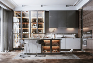 Meubles de <span class=keywords><strong>cuisine</strong></span> minimalistes haut de gamme <span class=keywords><strong>avec</strong></span> plan de travail en quartz, meubles de <span class=keywords><strong>cuisine</strong></span> modulaires sur mesure <span class=keywords><strong>avec</strong></span> étagères <span class=keywords><strong>ouvertes</strong></span> et porte-bouteilles - Product Image 5