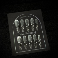 Faux ongles press-on gothiques Y2K faits main, personnalisés, de luxe, noirs holographiques 3D, motif lapin, pour femmes