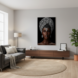 Elegant African Woman Tempered Glass Art Print: Unique Canvas Wall Decor,<b>WRAPPED</b> CANVAS - Product Image 3