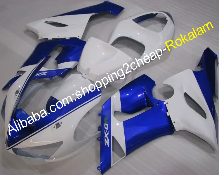 Motosiklet Kawasaki 2005 2006 kaporta ZX 6R ZX-6R ZX6R 636 05 06 motosiklet mavi beyaz Fairing satış sonrası kiti