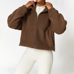 2025 mùa đông của phụ nữ lông cừu dày dây kéo Ngoài trời Chạy Áo khoác dưới dây rút chống gió chạy bộ athleợi Sherpa - Product Image 3