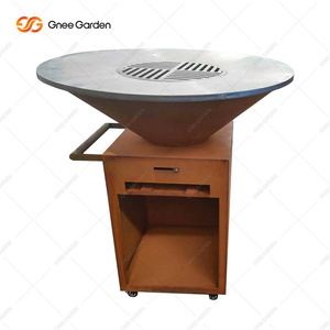 Parrilla de Carbón Moderna de Acero Corten para Exteriores con Carro de Almacenamiento de Leña, Acabado Mate, para Uso en Jardín - Product Image 3
