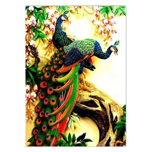 chenistory DZDP412 hot sale 5d diamond painting Peacock picture short lint canvas full drill canvas painting