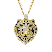 Collier pendentif Tigre Hip Hop en Agate et Zirconium Cubique, Bijou Animalier Tendance pour Hommes