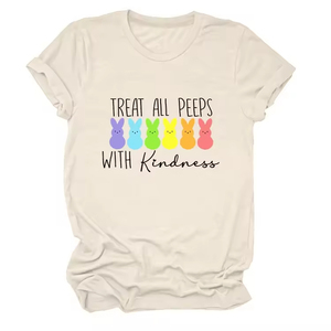 Hot-selling fashion cute and <b>fun</b> treat all peeps <b>ladies</b> round neck short-sleeved <b>T</b>-<b>shirt</b> wholesale - Product Image 2