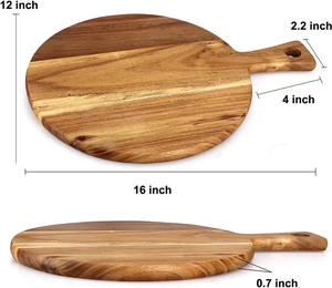 Pala de madera de acacia para <span class=keywords><strong>Pizza</strong></span>, paleta para pelar carne, pan, charcutería, tabla de cortar de <span class=keywords><strong>Pizza</strong></span> redonda de madera con mango - Product Image 3