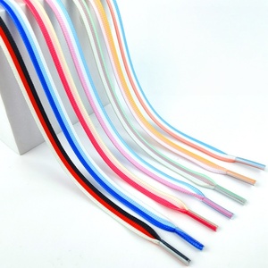 Bulk Custom Flat <b>Shoelaces</b> 8mm Wide Double Layer Three-Color Stitching Polyester Cotton Laces for Canvas Casual Sneakers - Product Image 1