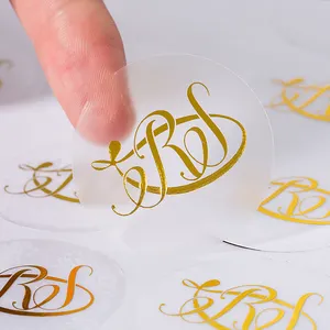 Etiquettes Self-Adhesive Customized Print Logo Waterproof Gold Foil Cosmetic Clear Labels Custom Text Logo Transparent Stickers