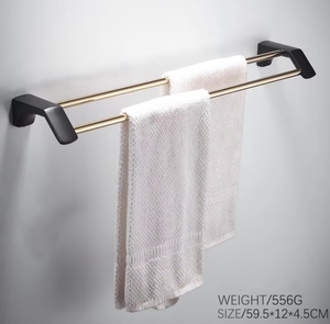 2024 Conjunto de hotel moderno de lujo 7 piezas Conjunto de accesorios de baño de acero inoxidable negro y dorado - Product Image 3