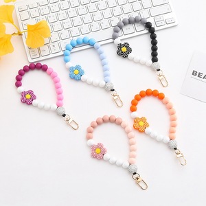 Iphone <strong>Wholesale</strong> Handmade Rubber Beaded <strong>Silicone</strong> <strong>Bead</strong> Carabiner Phone Keychain with Plastic Card - Product Image 5