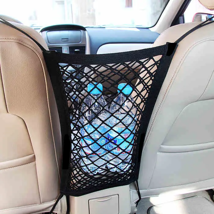 Filet de rangement pour voiture entre sièges Séparateur de voiture Barrière pour animaux de compagnie Extensible Sac en maille élastique Organisateur Accessoires Auto