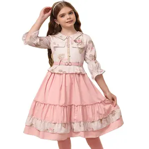 Gaun Princess anak perempuan, gaun anak perempuan elegan musim semi/gugur 2024, Set dua potong pakaian modis