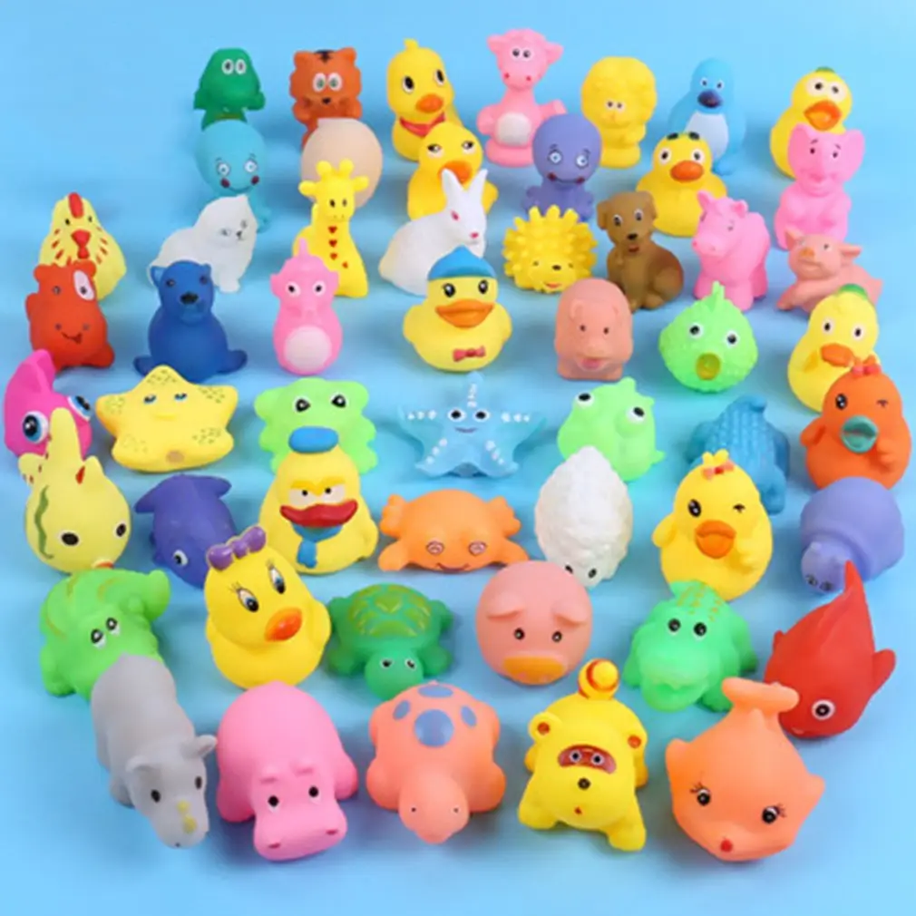 10 Pcs/Set Baby Cute Animals Swimming Water Toys Rubber Squeeze Sound Soft Plastic Animal Dinosaur Bath Toy