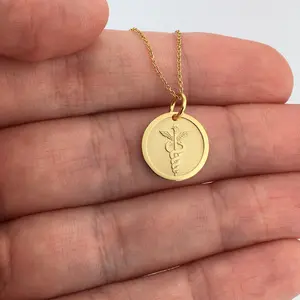 18 Karat Real Gold Medic Disc Anhänger Medical Alert Halskette Doctor Halskette Notfall Kontakt Charm Allergie Informationen Anhänger,