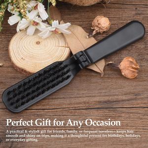 <span class=keywords><strong>Cepillo</strong></span> Plegable Negro Mate para Control de Bordes con Logotipo Personalizado, Mini Peine Plegable Dorado de Viaje con Cerdas de Jabalí, Herramienta de Peinado y Maquillaje - Product Image 2