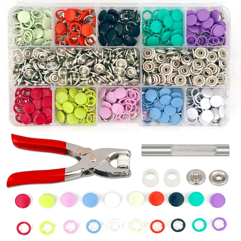 200 ensembles 10 couleurs boutons pression avec pince de fixation Kit d'outils de presse pour bricolage vêtements chapeaux et couture