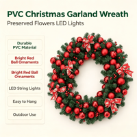 Guirlande de Noël moderne en PVC avec fleurs préservées et lumières LED pour la décoration extérieure des fêtes