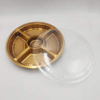 JY-82102 Contenant alimentaire rond en plastique jetable, plateaux divisés, plateau alimentaire rond jetable en plastique doré