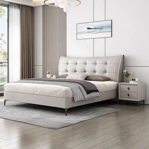 Leather <b>Bed</b> Modern Simple Apartment Luxury Double <b>Bed</b> 1.8 Meters High-end Atmospheric Bedroom <b>Size</b> <b>Bed</b> T18 <b>Size</b> <b>Bed</b> T18 - Product Image 1