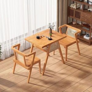 Set Tavolo da Pranzo in Legno Massello di Alta Qualità con <span class=keywords><strong>Sedie</strong></span> Salvaspazio in Legno <span class=keywords><strong>e</strong></span> Rattan - Product Image 1