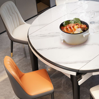 Table à manger ronde en marbre moderne de luxe avec chaises en chêne 4-8 places pour maison appartement hôtel école ou villa