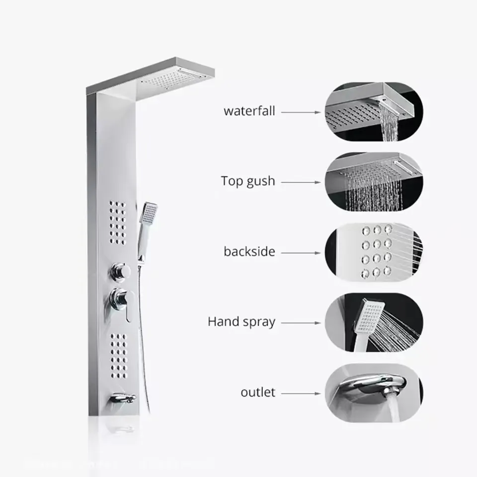 DIKALAN 304 Stainless Steel Shower Panel Bathroom Massage Set,Modern Style Home Washroom Multifunctional Shower Column Faucet