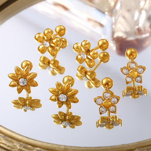 Floral Stud <b>Earrings</b> Gold Plated Crystal Inlay Stainless Steel <b>Post</b> Gift Jewelry For Women Fashion Accessory - Product Image 1