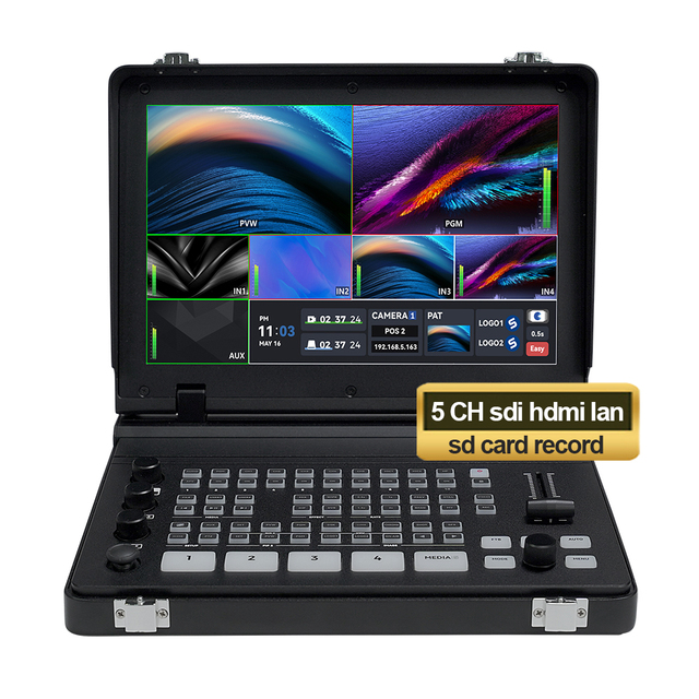 USD772 Free Ship 5 Channel 4 sdi 4  lan 10.1inch largeScreen Video Switcher Mixer sd card usb recording Live Streaming N5S