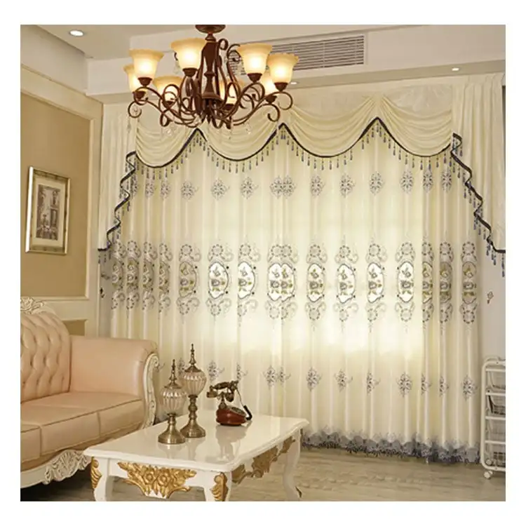 Luxury European Style High Quality Window Embroidery Cortinas Curtains for the Living Room with Valance