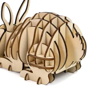 Brinquedos de coelho de madeira, diretamente personalizado 3d educacional, brinquedos, laser, corte, animais de madeira para crianças
