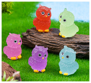 Decorazione del giardino delle fate statuetta luminosa in miniatura di terrario gufo fortunato in resina piccoli animali scultura statua incandescente nel buio - Product Image 4