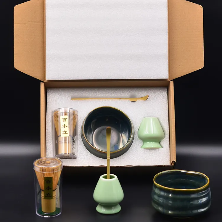 EGRAND Matcha bamboo whisk set , Japanese China Ceramic bowl green tea powder tea accessory tea tool handmade matcha chasen&